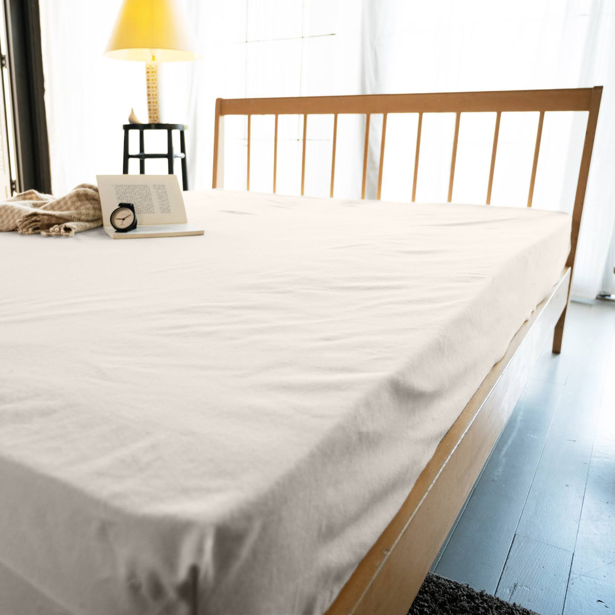 ボックスシーツ Fab the Home ダブル コットンフランネル 綿100% ( ファブザホーム マットレスカバー ベッドカバー ベッドシーツ 寝具 起毛素材 綿 継ぎ目なし ゴム入り ズレ防止 マチ30cm 天然繊維 ) 【ミルク】 ミルク