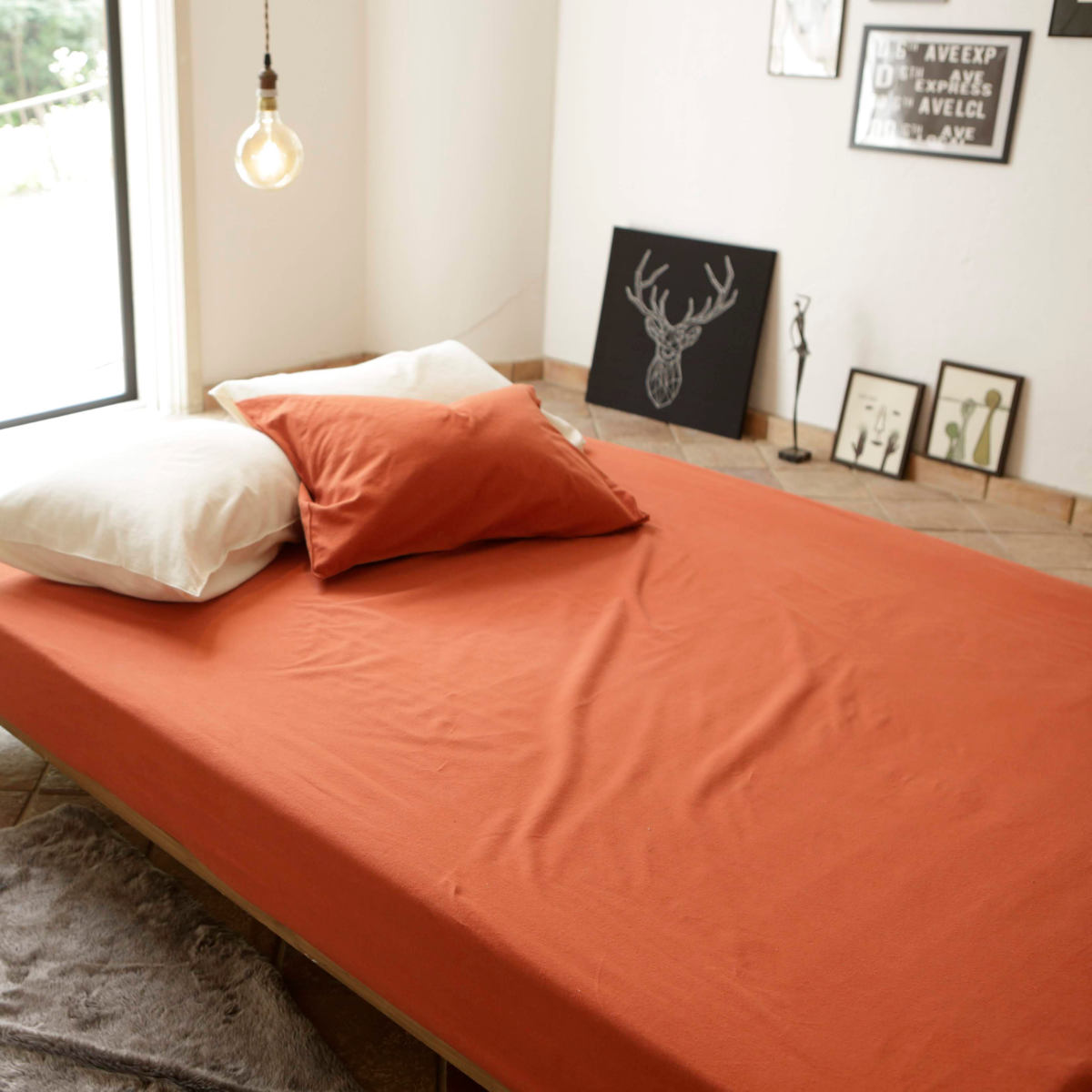 ボックスシーツ Fab the Home ダブル コットンフランネル 綿100% ( ファブザホーム マットレスカバー ベッドカバー ベッドシーツ 寝具 起毛素材 綿 継ぎ目なし ゴム入り ズレ防止 マチ30cm 天然繊維 ) 【ミルク】 ミルク