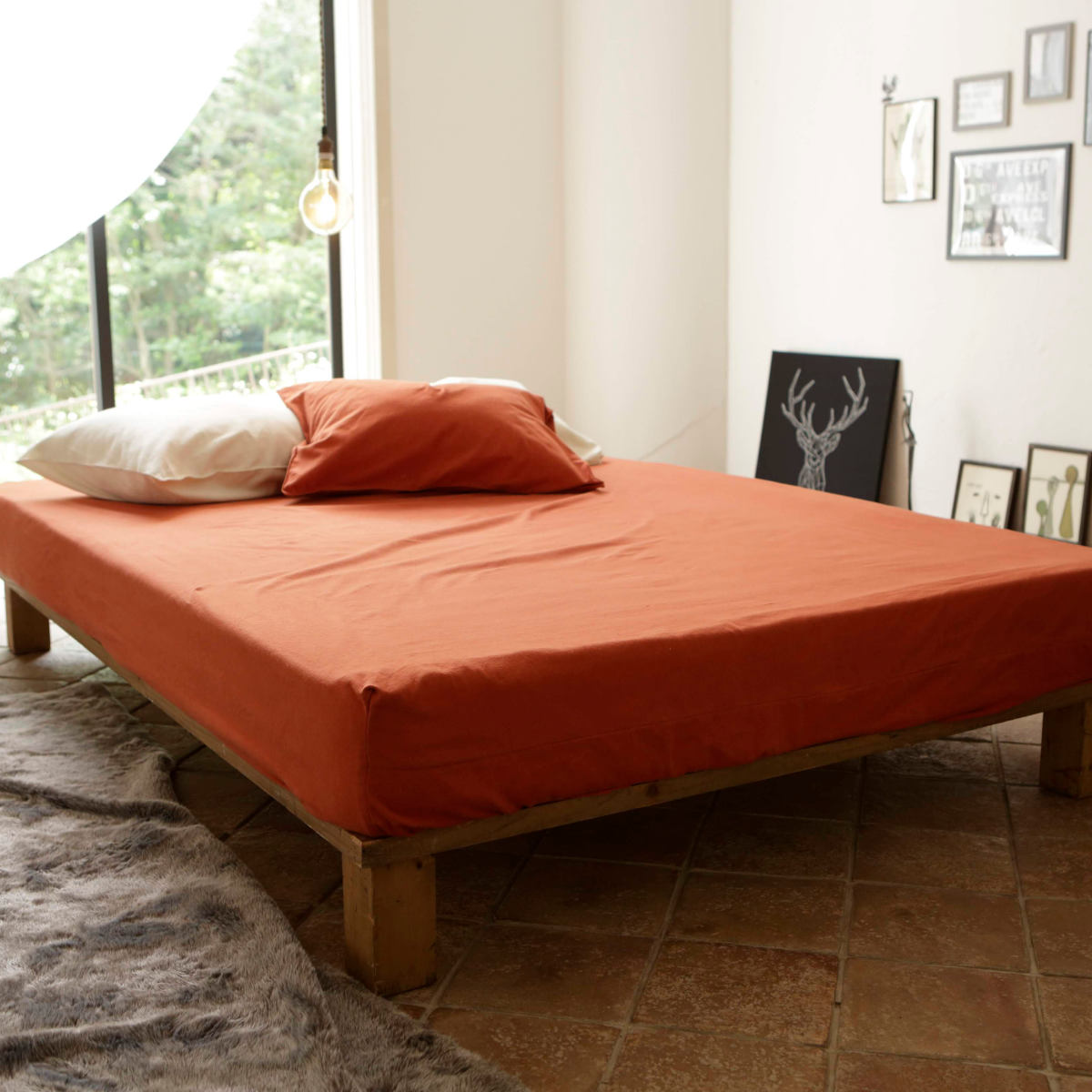 ボックスシーツ Fab the Home ダブル コットンフランネル 綿100% ( ファブザホーム マットレスカバー ベッドカバー ベッドシーツ 寝具 起毛素材 綿 継ぎ目なし ゴム入り ズレ防止 マチ30cm 天然繊維 ) 【ミルク】 ミルク