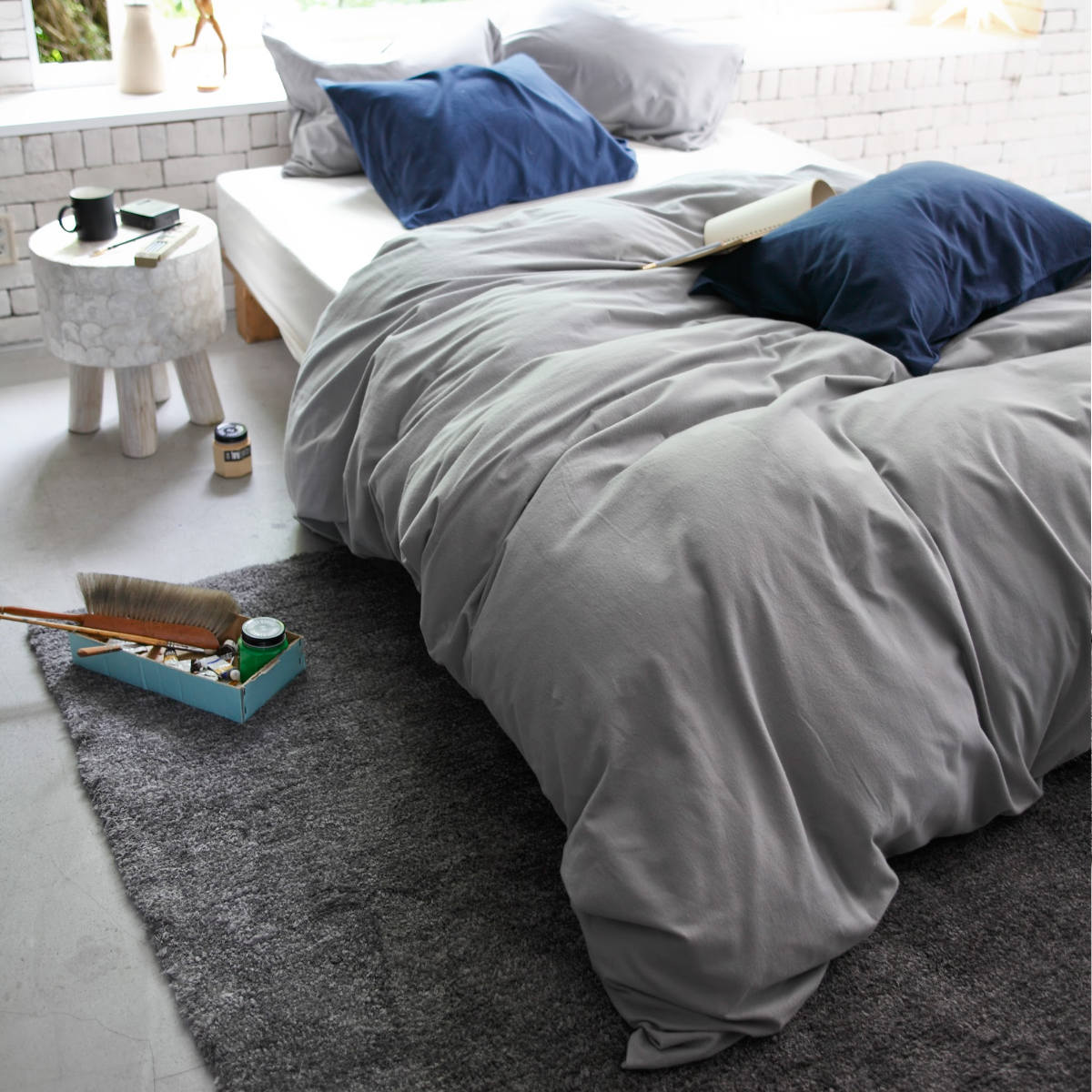 掛け布団カバー Fab the Home ダブル コットンフランネル 綿100% ( ファブザホーム 布団カバー かけ布団カバー 掛けふとんカバー 掛けカバー 寝具 起毛素材 綿 継ぎ目なし 型崩れ 防止 ) 【ネイビー】 ネイビー