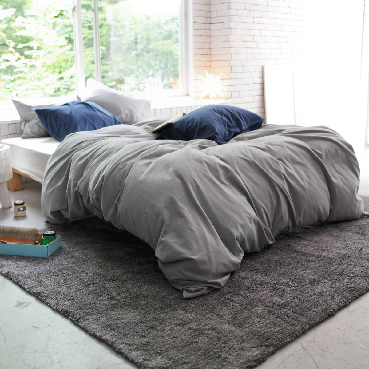 掛け布団カバー Fab the Home ダブル コットンフランネル 綿100% ( ファブザホーム 布団カバー かけ布団カバー 掛けふとんカバー 掛けカバー 寝具 起毛素材 綿 継ぎ目なし 型崩れ 防止 ) 【ネイビー】 ネイビー