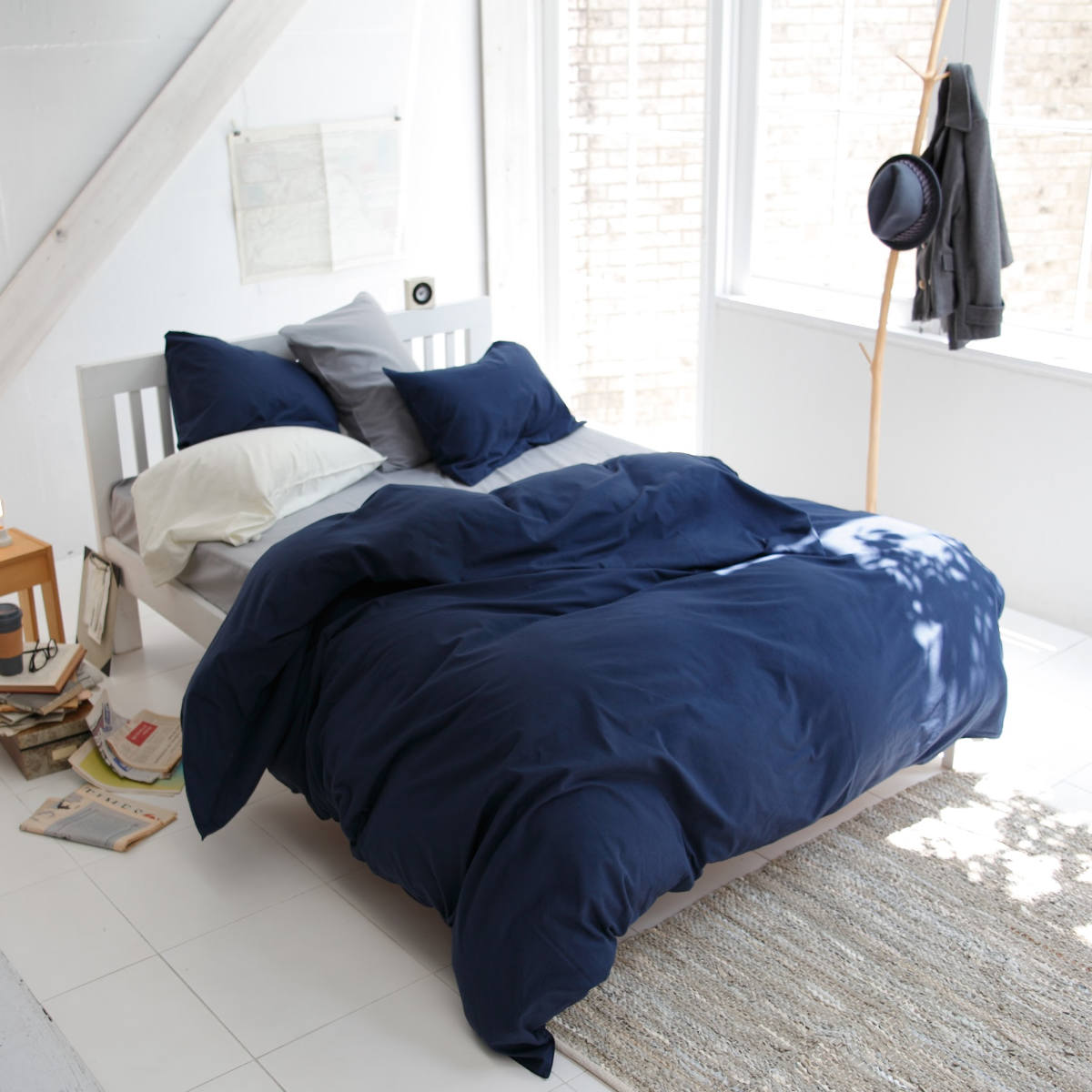 掛け布団カバー Fab the Home ダブル コットンフランネル 綿100% ( ファブザホーム 布団カバー かけ布団カバー 掛けふとんカバー 掛けカバー 寝具 起毛素材 綿 継ぎ目なし 型崩れ 防止 ) 【ネイビー】 ネイビー