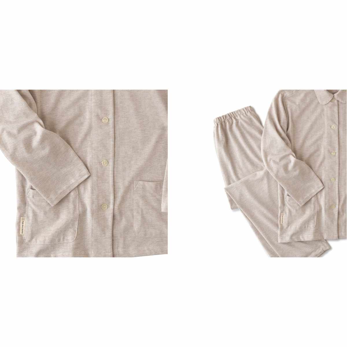 パジャマ Fab the Home L レディース ヘリンボーンニット 綿100% ( ファブザホーム ルームウェア 部屋着 ナイトウェア 寝巻き 上下セット 前開き 柔らか ストレッチ ナチュラル おしゃれ ) 【フェザーグレイ】 フェザーグレイ