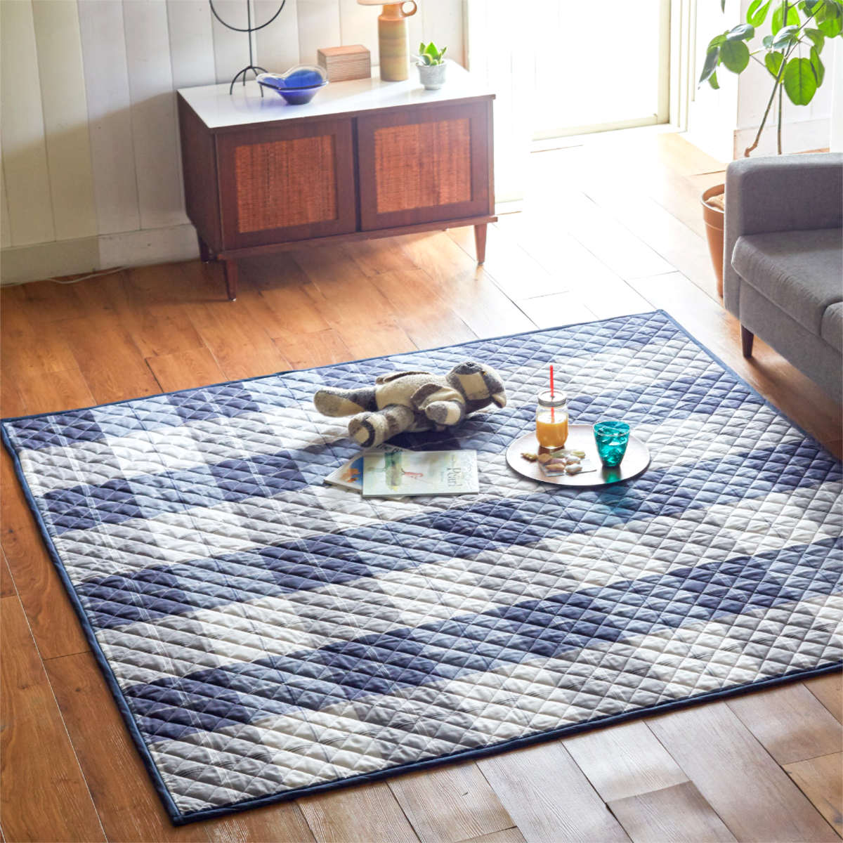 ラグ Fab the Home 190×190cm アクロス 洗える ( ラグマット カーペット 絨毯 アクセントラグ マット キルトラグ キルティング ホットカーペット 床暖 対応 洗濯できる インテリア チェック ブロックチェック )