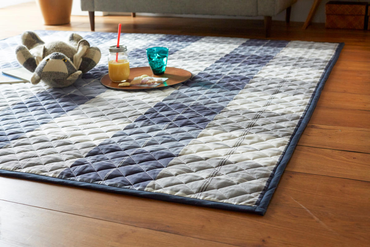 ラグ Fab the Home 190×240cm アクロス 洗える ( ラグマット カーペット 絨毯 アクセントラグ マット キルトラグ キルティング ホットカーペット 床暖 対応 洗濯できる インテリア チェック ブロックチェック )