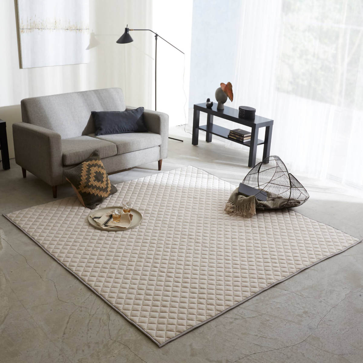 ラグ Fab the Home 190×190cm ヘリンボーンニット 洗える ( ラグマット カーペット 絨毯 アクセントラグ マット キルトラグ キルティング ホットカーペット 床暖 対応 洗濯できる インテリア ヘリンボーン ) 【フェザーグレイ】 フェザーグレイ