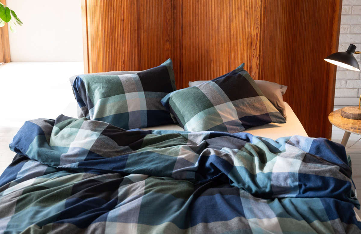 掛け布団カバー Fab the Home シングル ノクターン ふんわり起毛 綿100% ( ファブザホーム 布団カバー かけ布団カバー 掛けふとんカバー コットン 綿 微起毛 ブロックチェック 寝具 裾ボタン )