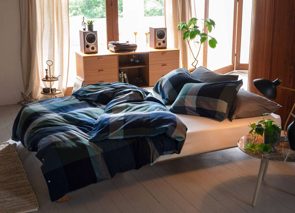 掛け布団カバー Fab the Home シングル ノクターン ふんわり起毛 綿100% ( ファブザホーム 布団カバー かけ布団カバー 掛けふとんカバー コットン 綿 微起毛 ブロックチェック 寝具 裾ボタン )