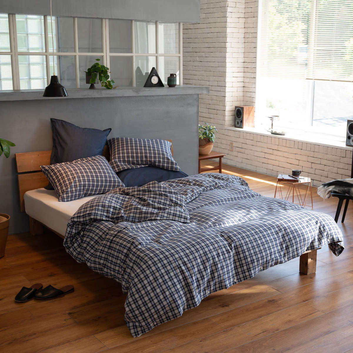 枕カバー Fab the Home 43×63cm用 グラニット ふんわり起毛 綿100% ( ファブザホーム ピローケース 寝具 まくらカバー 封筒式 コットン 綿 43×63用 筒式 微起毛 スモールチェック )