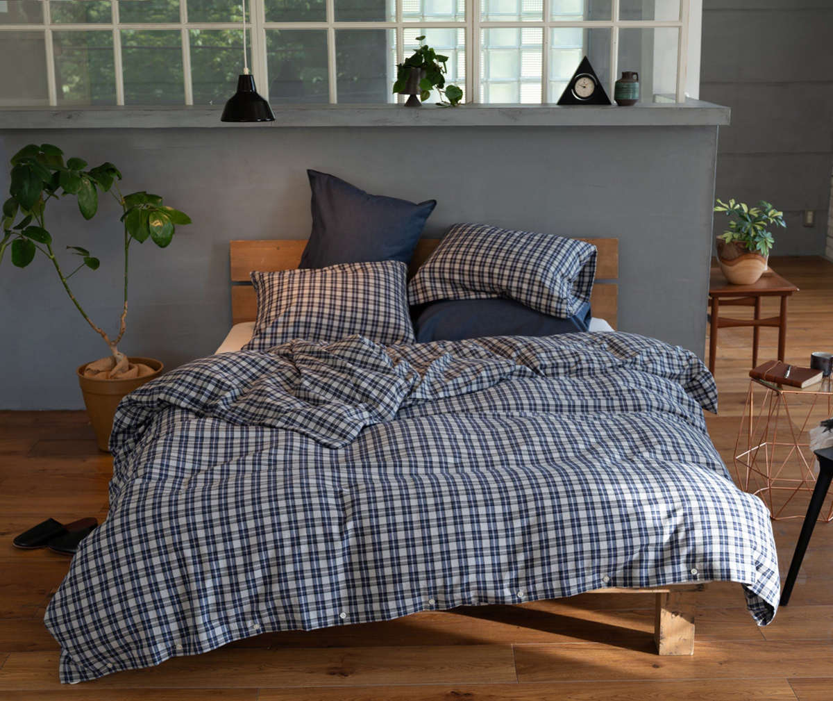 枕カバー Fab the Home 50×70cm用 グラニット ふんわり起毛 綿100% ( ファブザホーム ピローケース 寝具 まくらカバー 封筒式 コットン 綿 50×70用 筒式 微起毛 スモールチェック )