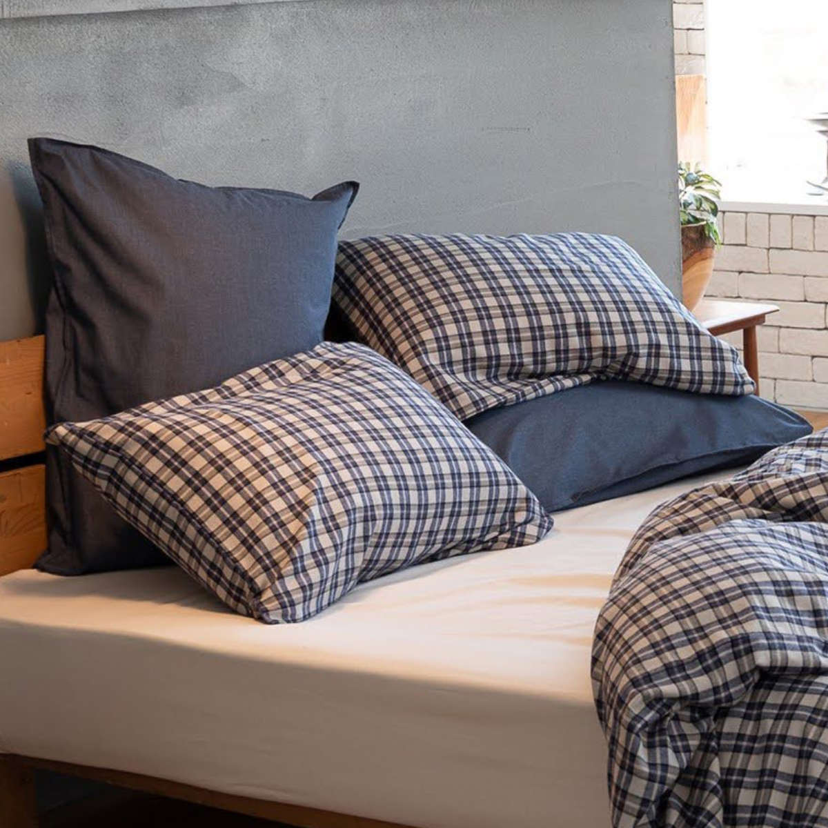 枕カバー Fab the Home 50×70cm用 グラニット ふんわり起毛 綿100% ( ファブザホーム ピローケース 寝具 まくらカバー 封筒式 コットン 綿 50×70用 筒式 微起毛 スモールチェック )