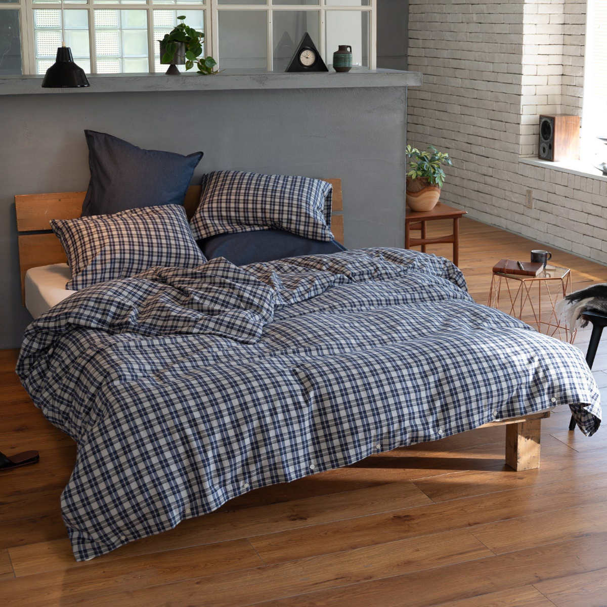 掛け布団カバー Fab the Home シングル グラニット ふんわり起毛 綿100% ( ファブザホーム 布団カバー かけ布団カバー 掛けふとんカバー コットン 綿 微起毛 スモールチェック 寝具 裾ボタン )