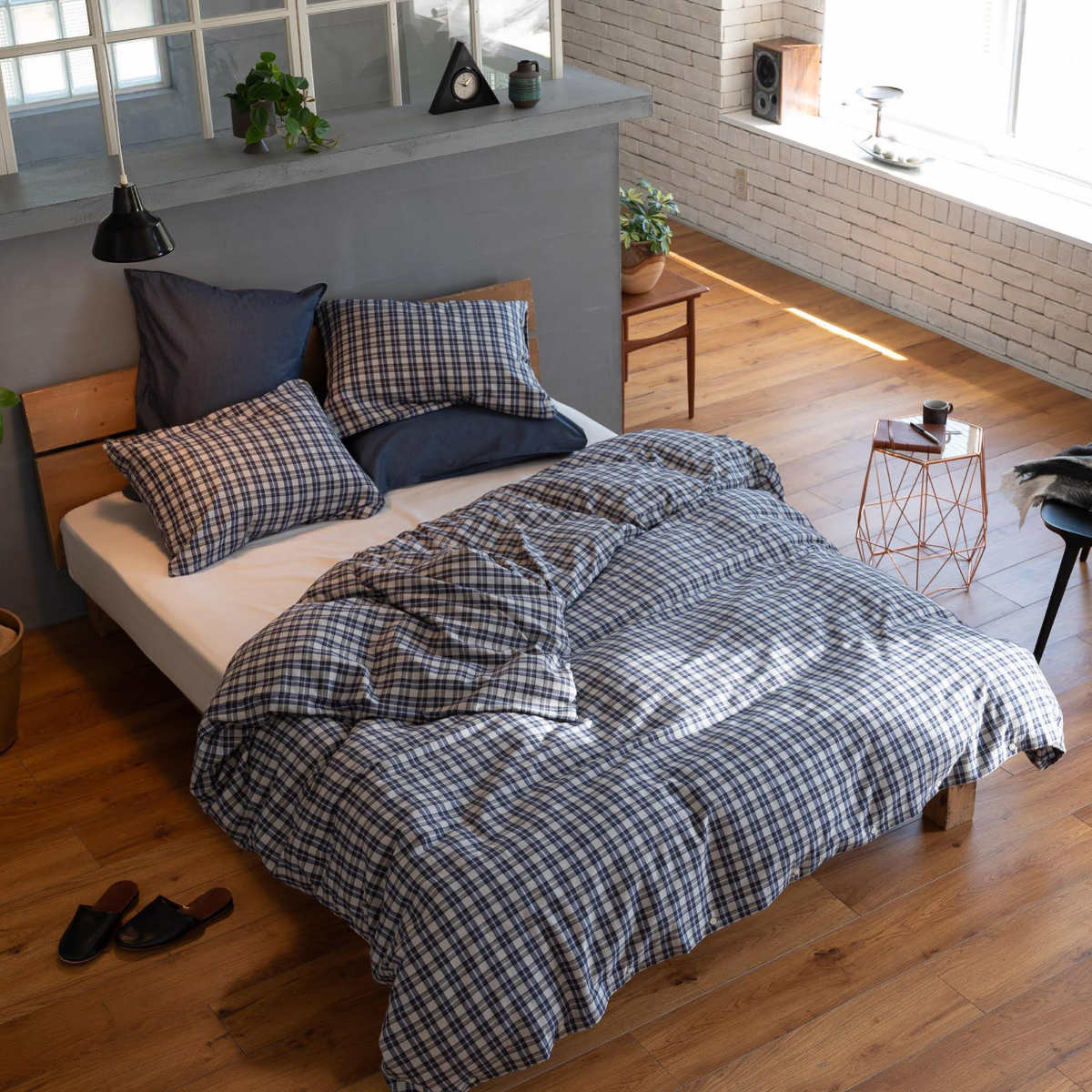 掛け布団カバー Fab the Home ダブル グラニット ふんわり起毛 綿100% ( ファブザホーム 布団カバー かけ布団カバー 掛けふとんカバー コットン 綿 微起毛 スモールチェック 寝具 裾ボタン )