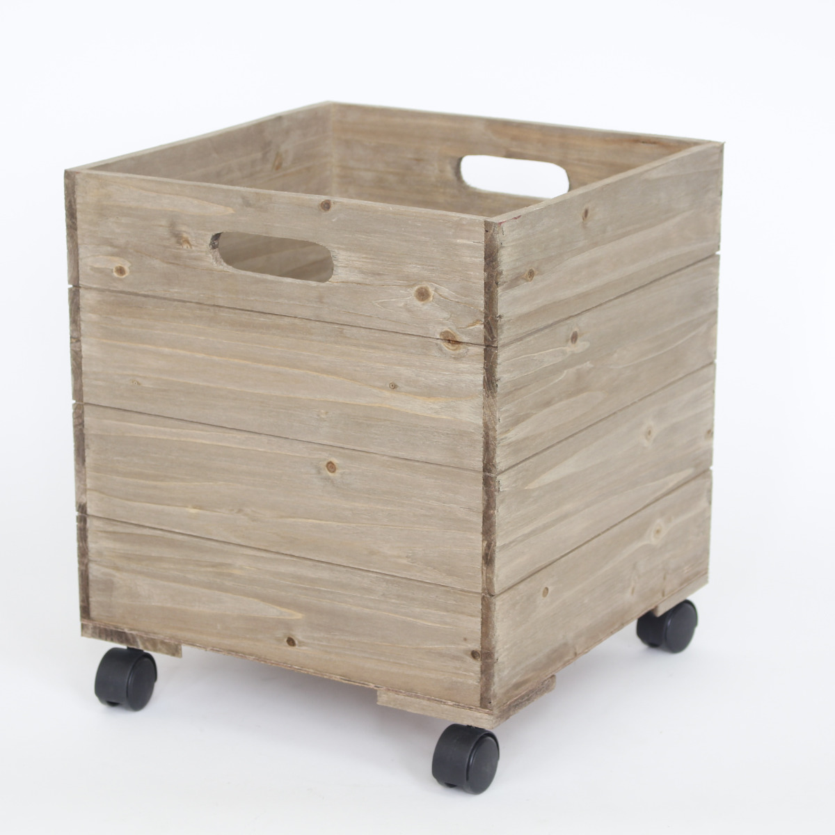 キャスターボックス Ｌ 木製 収納ボックス （ 幅32×奥行32×高さ32.5cm 収納 キャスター付き 木箱 木製ボックス ウッドボックス  持ち手付き 正方形 収納ケース 雑誌 本 書類 リビング キッチン プランターカバー 植物 おもちゃ箱 ）