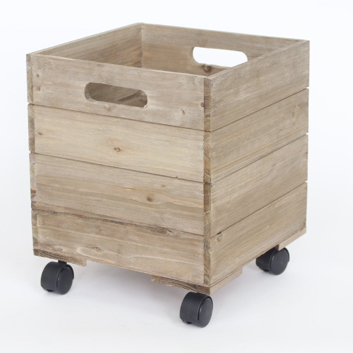 キャスターボックス M 木製 収納ボックス （ 幅27×奥行27×高さ27cm 収納 キャスター付き 木箱 木製ボックス ウッドボックス 持ち手付き  正方形 収納ケース リビング キッチン プランターカバー 植物 おもちゃ箱 小物収納 ）