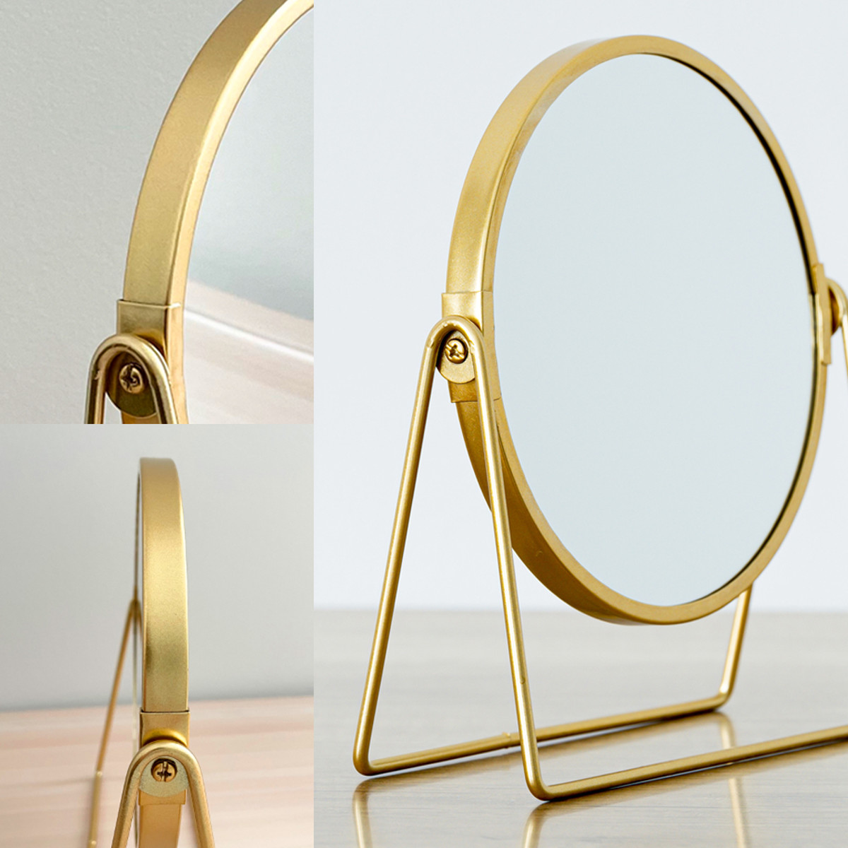 卓上スタンドミラー ロータイプ 片面拡大鏡 3倍率 LINO ( 両面 鏡 ミラー ゴールド 丸 ラウンド 円形 卓上 インテリアミラー 高級感 化粧 メイク コンパクト ディスプレイ )