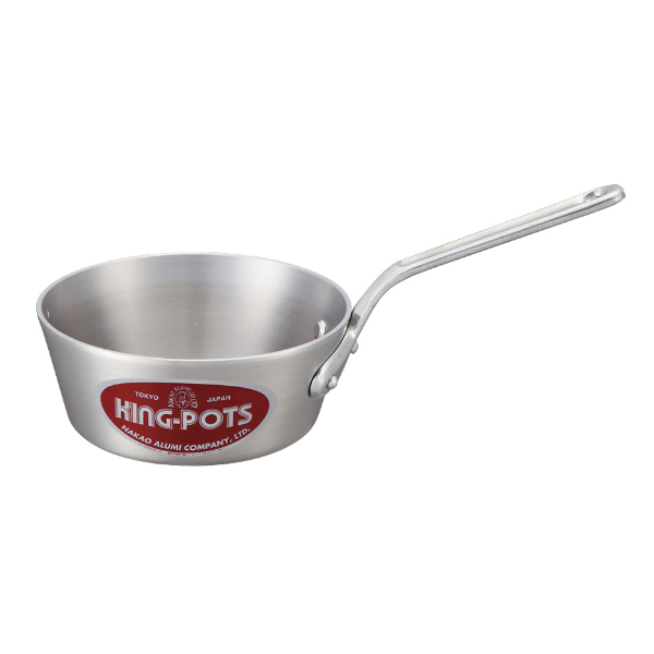 片手鍋 21cm 浅型 ガス火専用 キングポット テーパー付き キング片手鍋 中尾アルミ 日本製 ( アルミ 目盛り付き アルミ鍋 浅型鍋 厨房用品 厨房器具 業務用鍋 鍋 なべ シルバー )