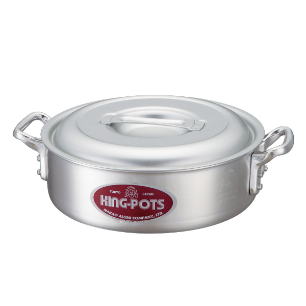 外輪鍋 33cm 浅型 ガス火専用 キングポット キング外輪鍋 約9.5L 業務用両手鍋 中尾アルミ 日本製 ( ソテーパン ガス火 ガス 浅型鍋 目盛り付き 33センチ そとわ鍋 フタ付き 厨房用品 厨房器具 業務用鍋 鍋 なべ )