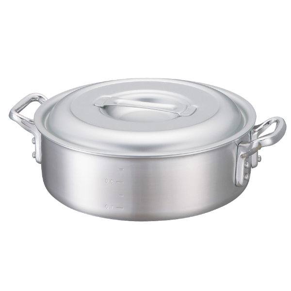 外輪鍋 39cm 浅型 ガス火専用 キングポット キング外輪鍋 約15L 業務用両手鍋 中尾アルミ 日本製 ( ソテーパン ガス火 ガス 浅型鍋 目盛り付き 39センチ そとわ鍋 フタ付き 厨房用品 厨房器具 業務用鍋 鍋 なべ )