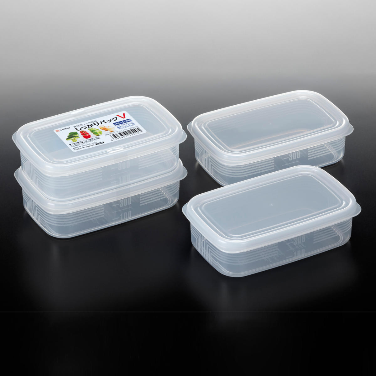 保存容器 450ml 2個組 10個セット しっかりパック V メモリ付き ( 日本製 プラスチック 保存 容器 シール容器 食品保存容器 フードコンテナ レンジ対応 浅型 小分け ストッカー フードケース 冷蔵 作り置き おかず保存 目盛り付き )