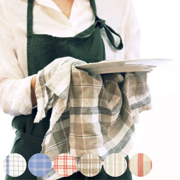 キッチンタオル 麻100％ チェック ボーダー ストライプ Linne （ リネン ランチョンマット シンプル 北欧 布巾 ふきん 食器拭き クロス
