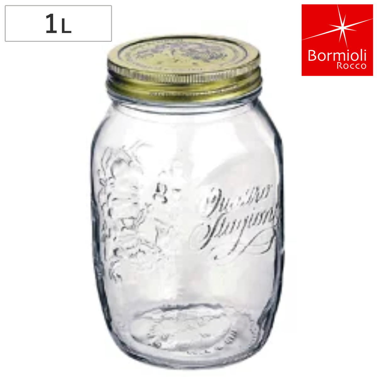 Bormioli Rocco ボルミオリ・ロッコ クアトロスタッジオーニ ジャム瓶 メタルキャップジャー 1000ml ガラス製 （ 保存容器 保存ビン キャニスター ガラス保存容器 ジャムポット ボルミオリロッコ ）
