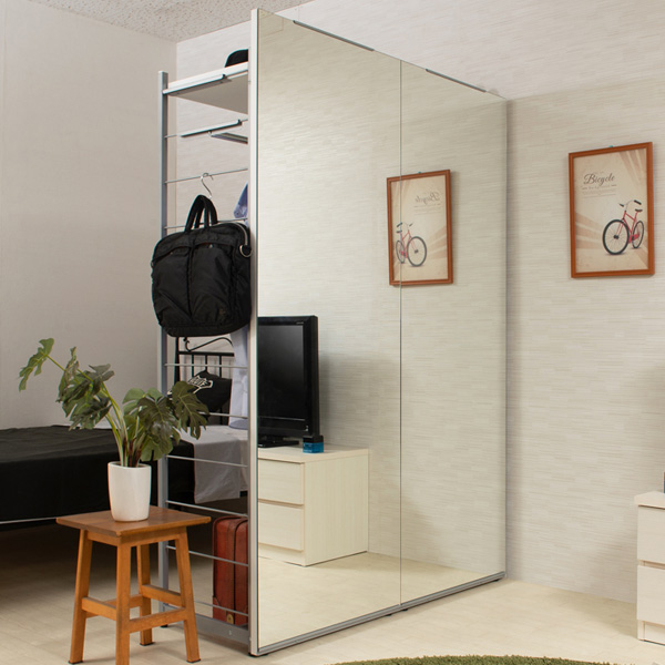 ハンガーラック 間仕切りラック 背面ミラーパネル 幅120cm ( 衣類収納 服収納 ハンガー 収納 間仕切り パーテーション 鏡付き ミラー付き 国産 ラック 収納ラック 仕切り パーティション 鏡 ミラー クローゼット 幅120 ) 【ナチュラル】 ナチュラル