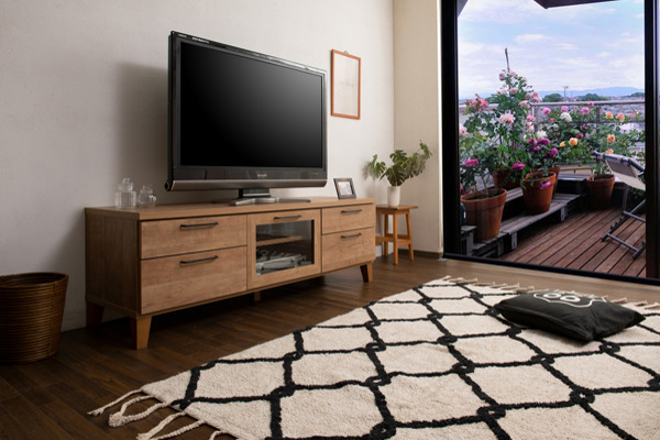 テレビ台 ローボード 北欧風 フラップガラス扉 約幅150cm （ テレビ