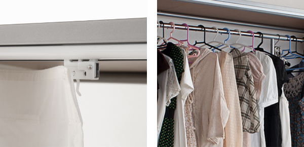 伸縮クローゼット 最大幅125cm ハンガーラック カーテン付き 日本製 ( 衣類収納 大型 木製 コートハンガー 伸縮式 ワードローブ パイプハンガー ) 【ナチュラル】 ナチュラル