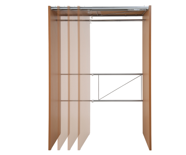 伸縮クローゼット 最大幅125cm ハンガーラック カーテン付き 日本製 ( 衣類収納 大型 木製 コートハンガー 伸縮式 ワードローブ パイプハンガー ) 【ナチュラル】 ナチュラル