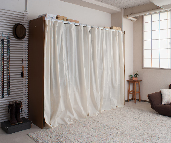 伸縮クローゼット 最大幅305cm ハンガーラック カーテン付き 日本製 ( パイプハンガー 衣類収納 大型 木製 コートハンガー 伸縮式 ワードローブ ) 【ホワイト】 ホワイト