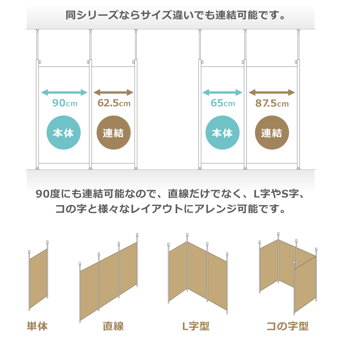 パーテーション 突っ張り有孔ボード 本体用 幅65cm