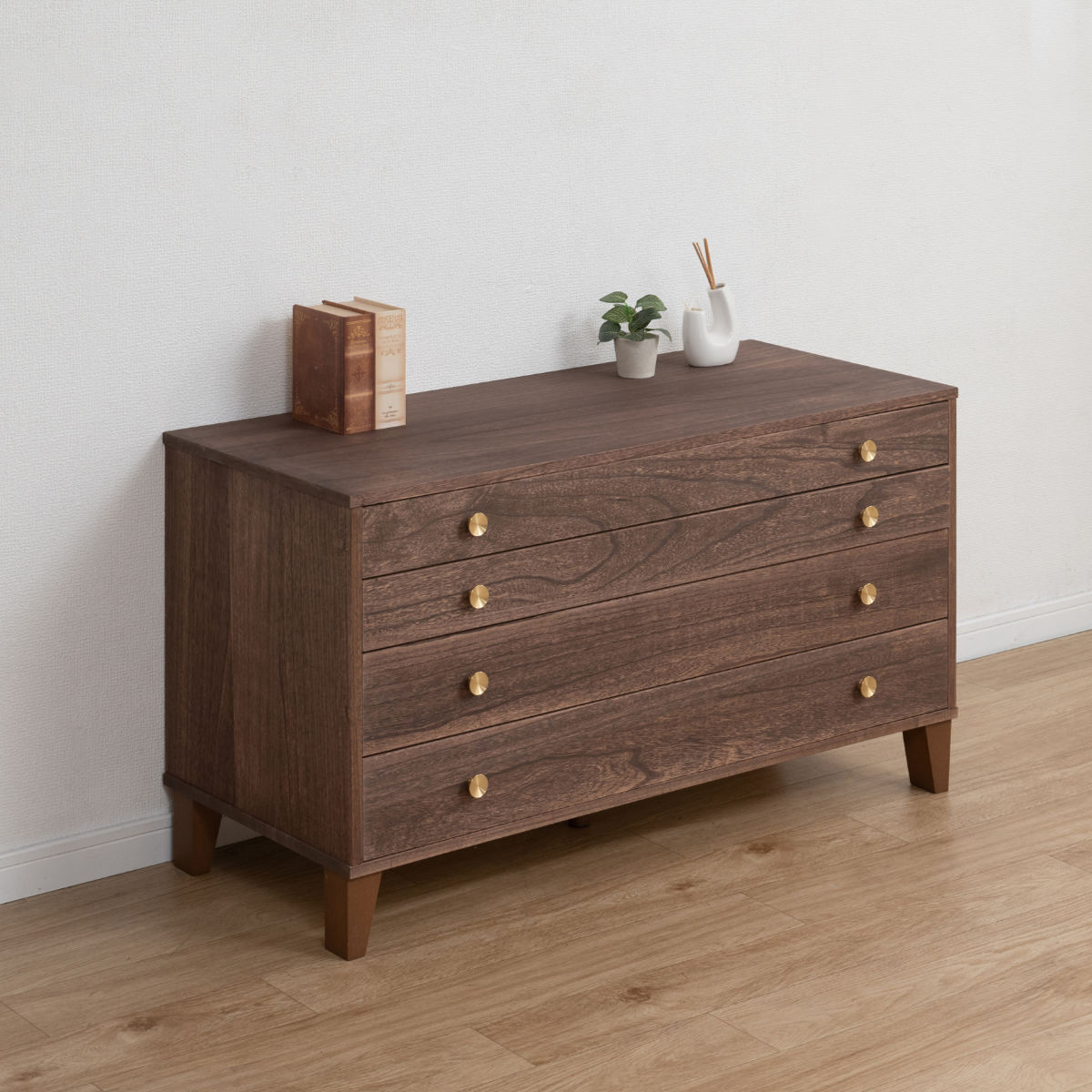 桐 脚付き洋風チェスト 幅100cm 4段 真鍮取っ手 積み重ね 日本製 ( チェスト 脚付 洋風 天然木 防虫 調湿 完成品 着物収納 桐たんす たとう紙 総桐 四杯 真鍮 ナチュラル ブラウン グレー ) 【グレー】 グレー