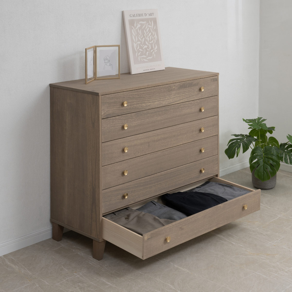 桐 脚付き洋風チェスト 幅100cm 6段 真鍮取っ手 積み重ね 日本製 ( チェスト 脚付 洋風 天然木 防虫 調湿 完成品 着物収納 桐たんす たとう紙 総桐 六杯 真鍮 ナチュラル ブラウン グレー ) 【グレー】 グレー