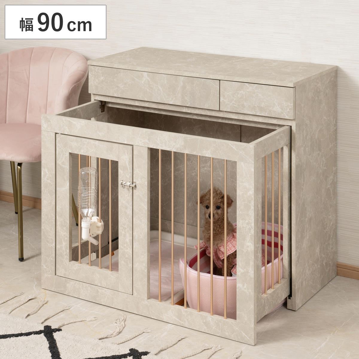 【美品】キャビネット風ペットケージ ペットケージ 幅90cm キャビネット ヴィンテージ調 Arizona