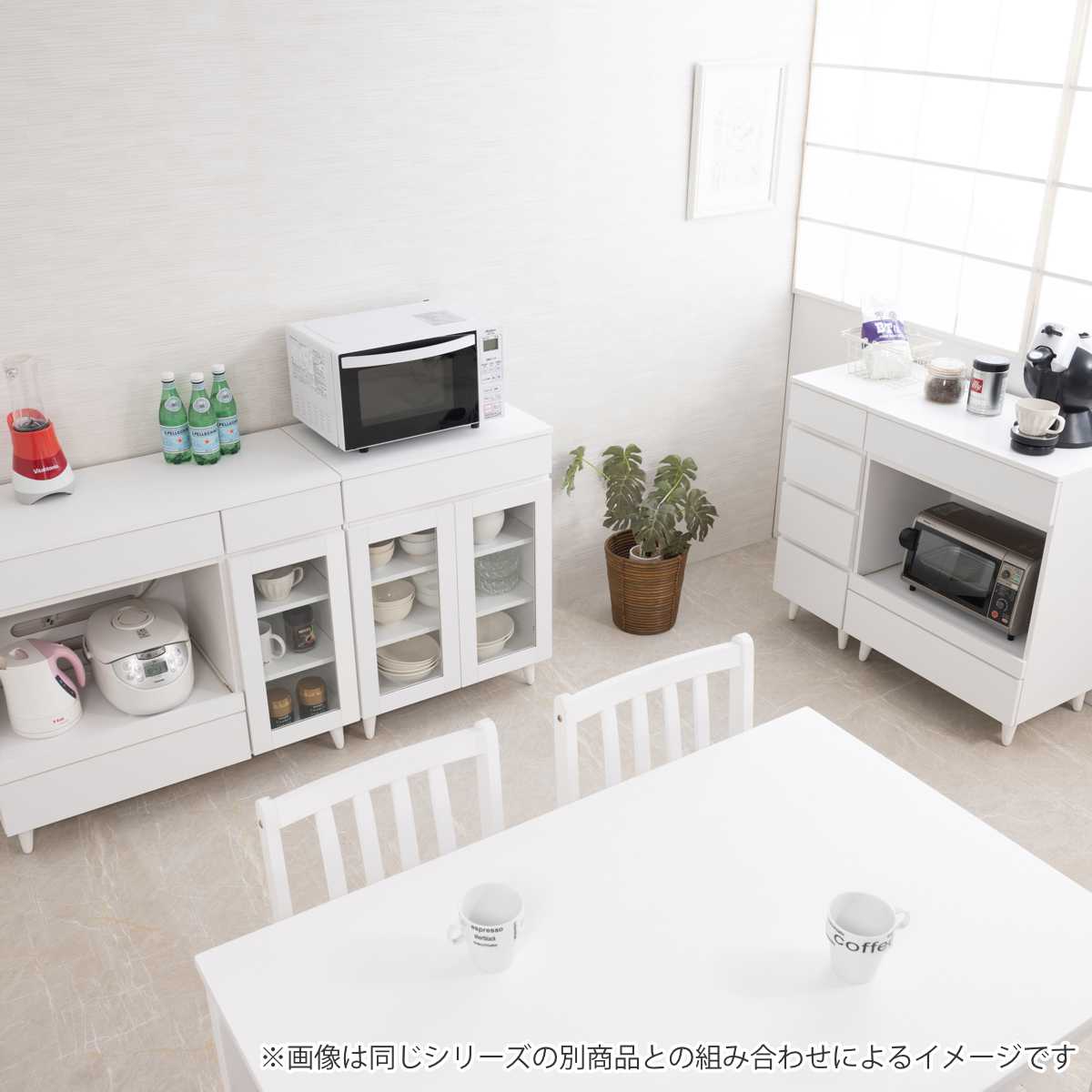 キッチンカウンター 幅60cm ガラス扉 ミニカップボード ホワイトリヴ ( Whiteliv カウンター 食器棚 カップボード 可動棚 組み合わせ キッチン収納 ホワイト 引き出し シンプル )