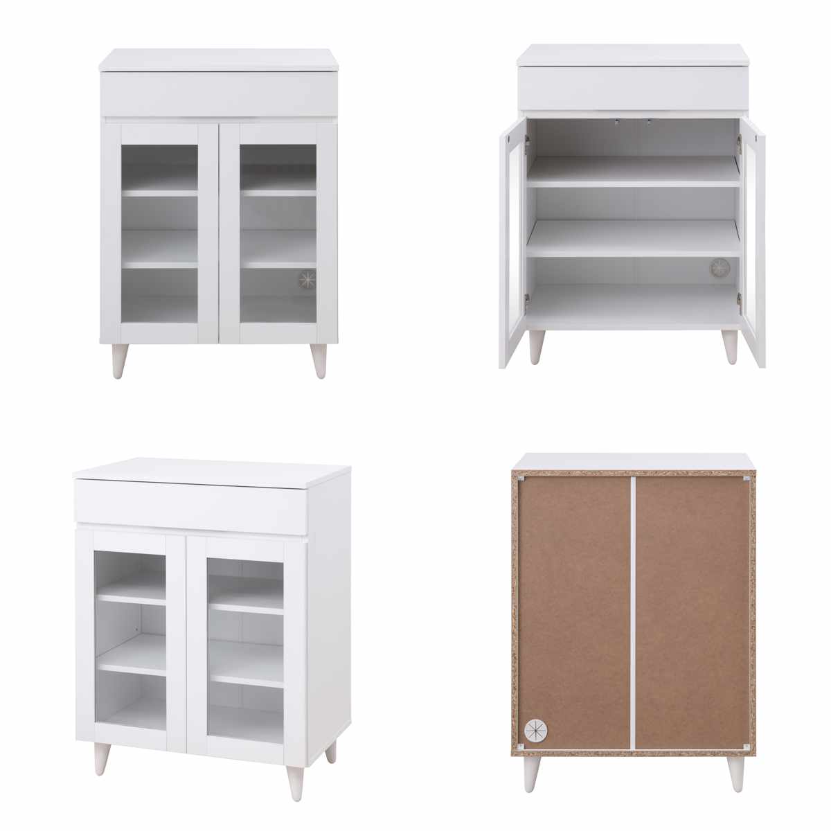 キッチンカウンター 幅60cm ガラス扉 ミニカップボード ホワイトリヴ ( Whiteliv カウンター 食器棚 カップボード 可動棚 組み合わせ キッチン収納 ホワイト 引き出し シンプル )