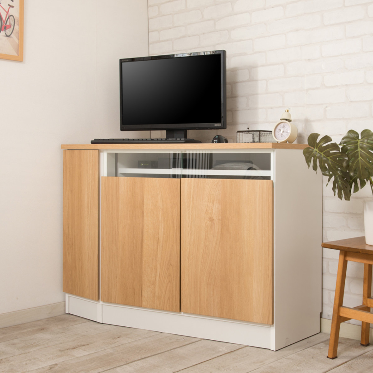 コーナーキャビネット 左壁付け 幅99.5cm カウンター下収納 GYMシリーズ 日本製 完成品 ( キャビネット コーナー ジムシリーズ 組み合わせ カウンター下 左壁 壁寄せ 薄型 奥行スリム テレビ台 キッチン収納 可動棚 )