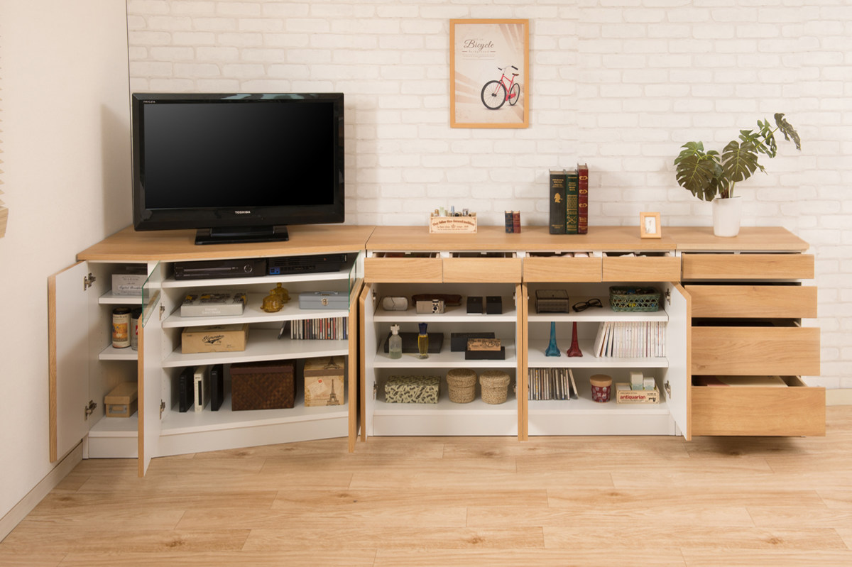 コーナーキャビネット 左壁付け 幅99.5cm カウンター下収納 GYMシリーズ 日本製 完成品 ( キャビネット コーナー ジムシリーズ 組み合わせ カウンター下 左壁 壁寄せ 薄型 奥行スリム テレビ台 キッチン収納 可動棚 )