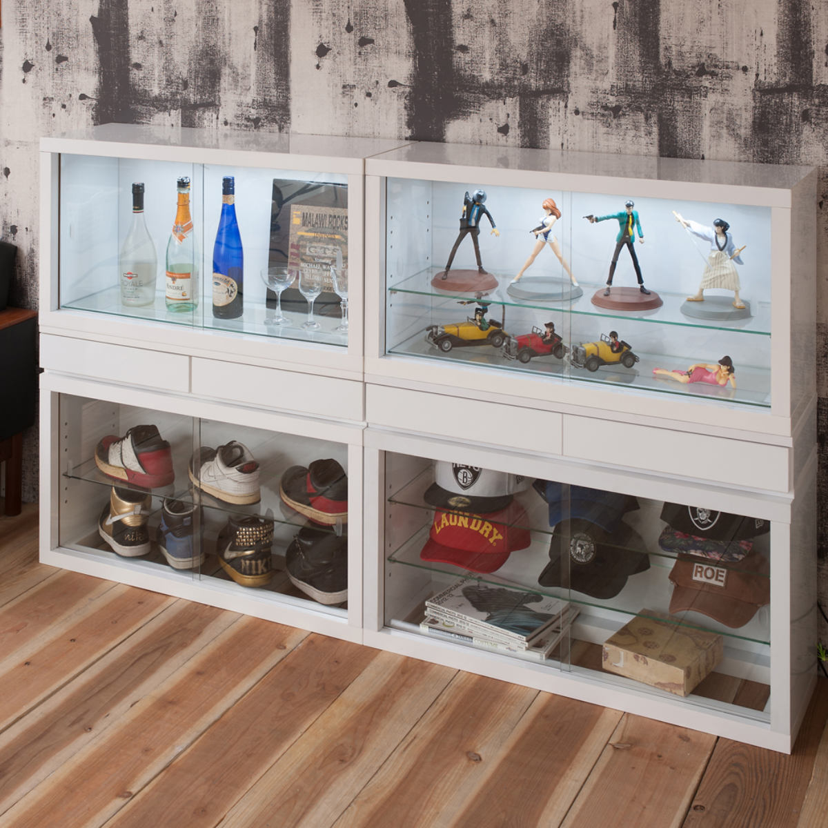 コレクションボード 引出しタイプ 幅90cm 艶有り仕上げ 完成品 ( recta コレクションラック 収納 棚 引出し 艶あり 組み合わせ ハイグロス仕上げ 小物収納 ホワイト 奥行スリム 薄型 )