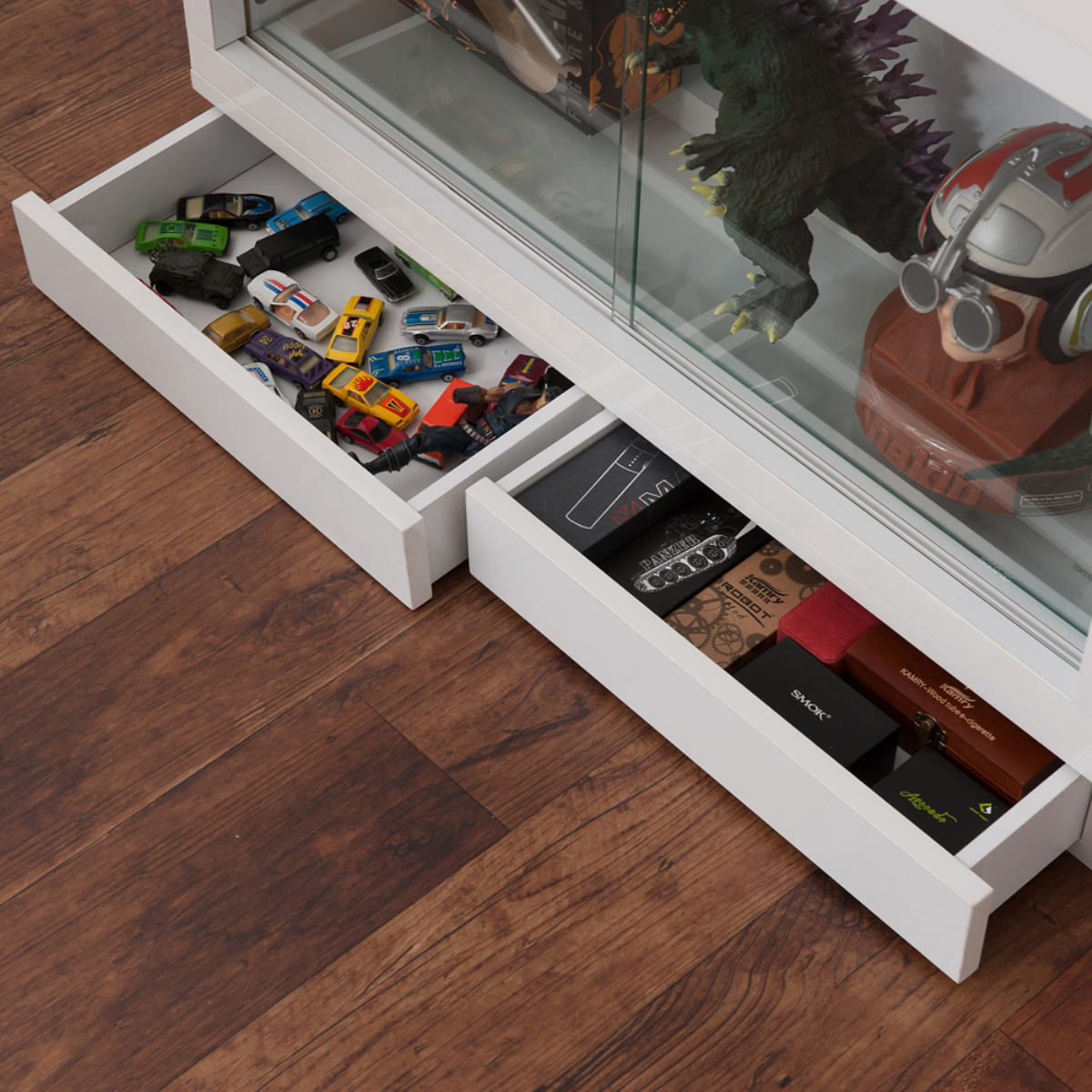 コレクションボード 引出しタイプ 幅90cm 艶有り仕上げ 完成品 ( recta コレクションラック 収納 棚 引出し 艶あり 組み合わせ ハイグロス仕上げ 小物収納 ホワイト 奥行スリム 薄型 )