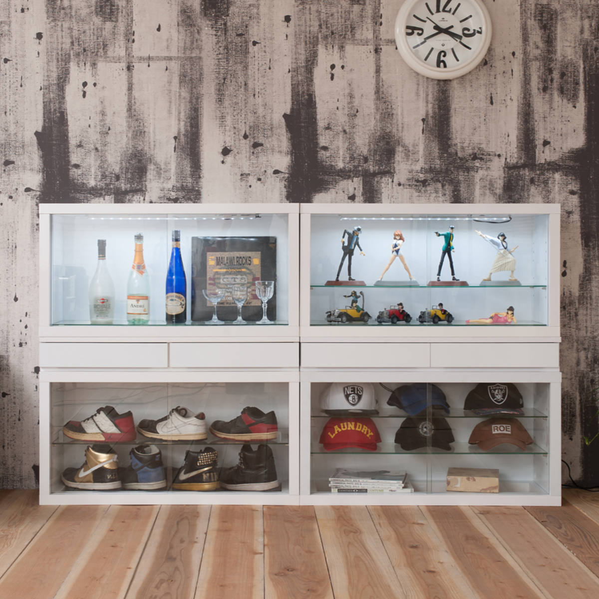 コレクションボード 引出しタイプ 幅90cm 艶有り仕上げ 完成品 ( recta コレクションラック 収納 棚 引出し 艶あり 組み合わせ ハイグロス仕上げ 小物収納 ホワイト 奥行スリム 薄型 )