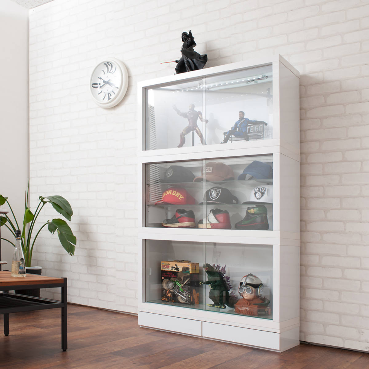 コレクションボード 引出しタイプ 幅90cm 艶有り仕上げ 完成品 ( recta コレクションラック 収納 棚 引出し 艶あり 組み合わせ ハイグロス仕上げ 小物収納 ホワイト 奥行スリム 薄型 )