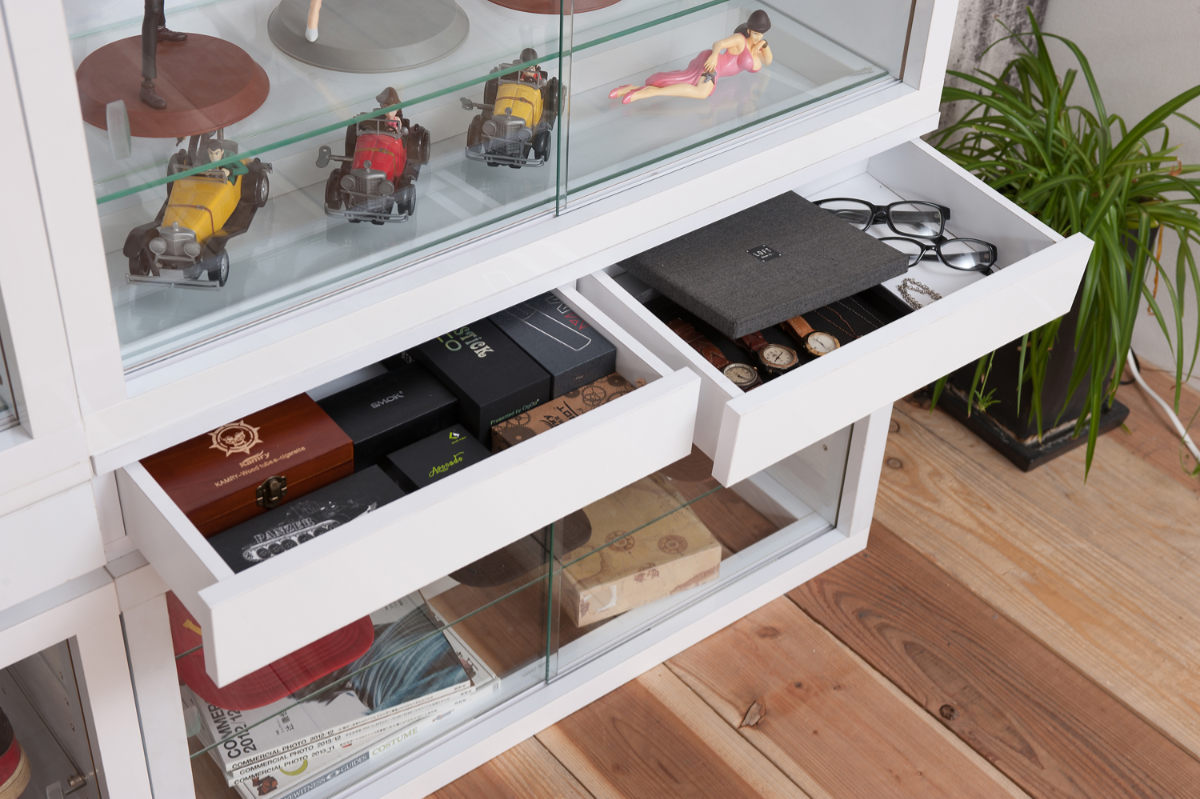 コレクションボード 引出しタイプ 幅90cm 艶有り仕上げ 完成品 ( recta コレクションラック 収納 棚 引出し 艶あり 組み合わせ ハイグロス仕上げ 小物収納 ホワイト 奥行スリム 薄型 )