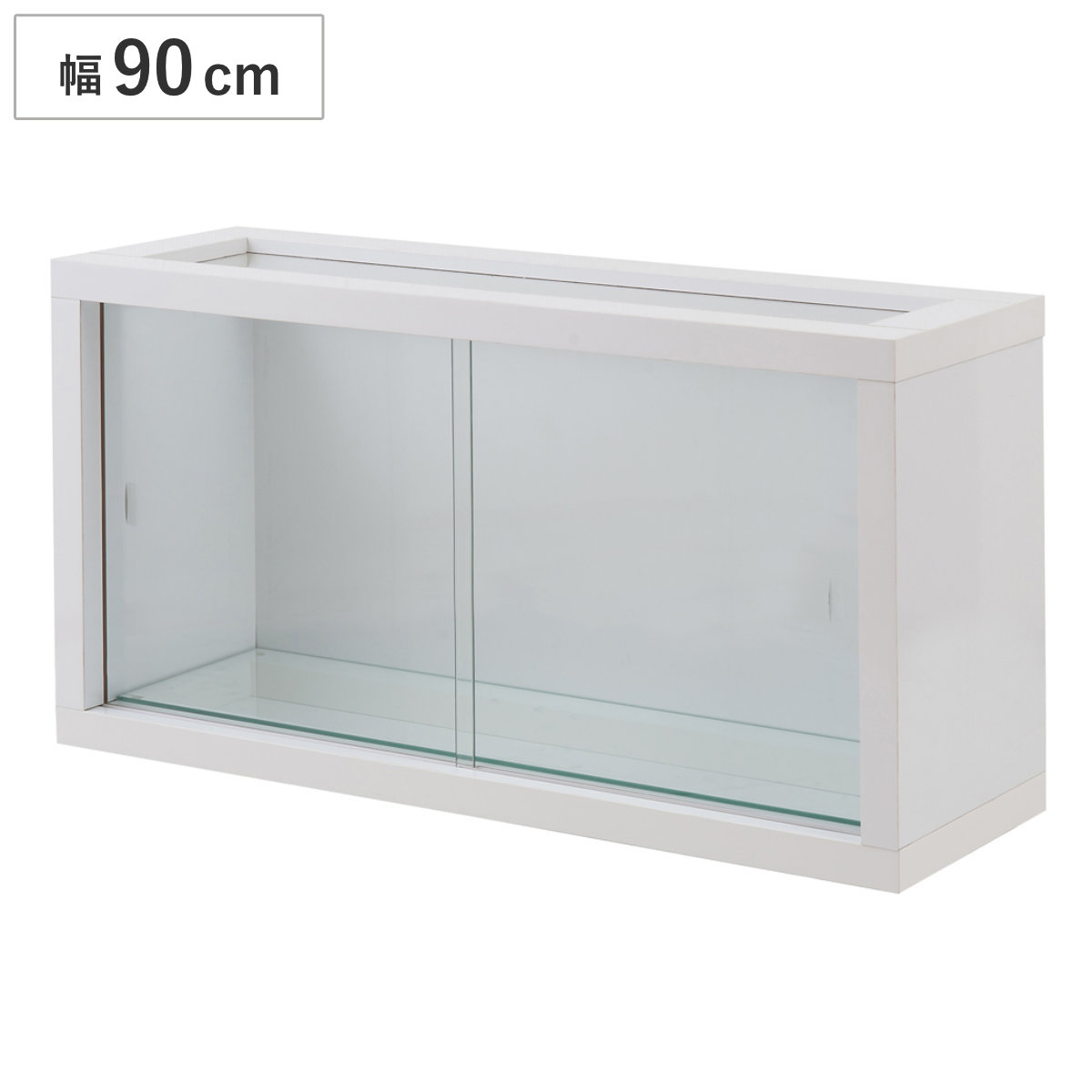 コレクションボード オープンタイプ 幅90cm 艶有り仕上げ （ recta コレクションラック ディスプレイ 収納 棚 引出し 艶あり 組み合わせ ガラス天板 ハイグロス仕上げ 引き戸 ホワイト 奥行スリム 薄型 ）
