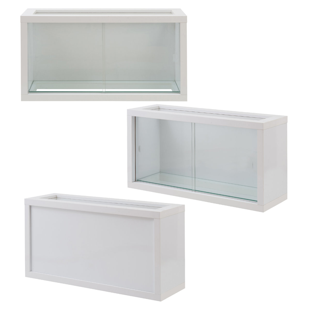 コレクションボード オープンタイプ 幅90cm 艶有り仕上げ ( recta コレクションラック ディスプレイ 収納 棚 引出し 艶あり 組み合わせ ガラス天板 ハイグロス仕上げ 引き戸 ホワイト 奥行スリム 薄型 )