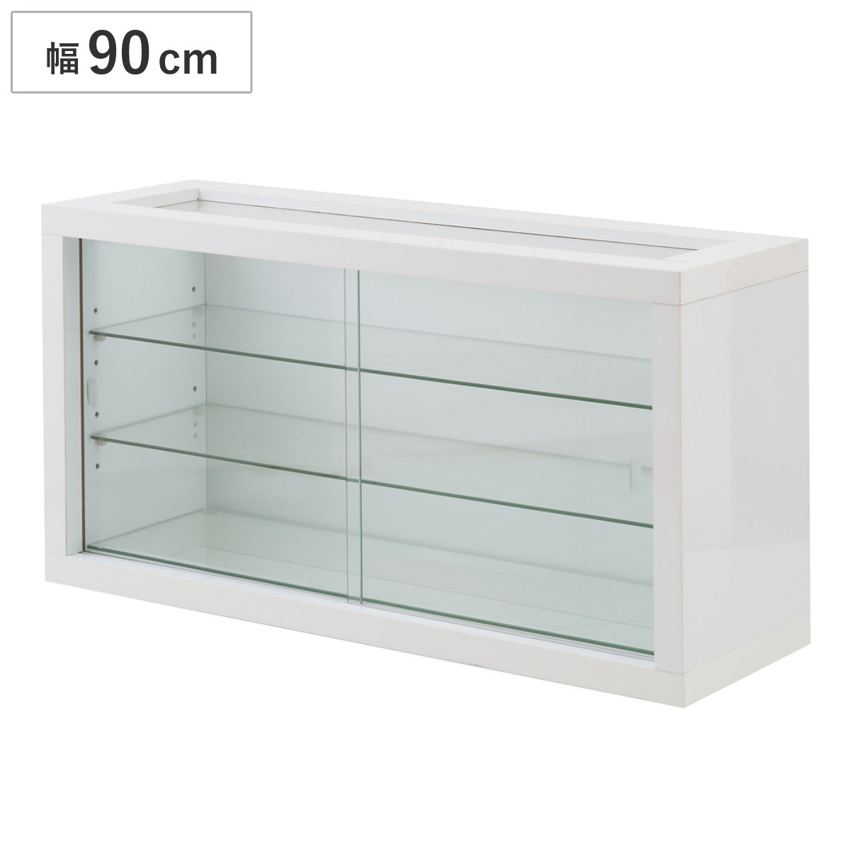コレクションボード ガラス棚タイプ 幅90cm 艶有り仕上げ （ recta コレクションラック ディスプレイ 収納 棚 引出し 艶あり 組み合わせ ガラス天板 ハイグロス仕上げ 引き戸 ホワイト 可動棚 奥行スリム 薄型 ）