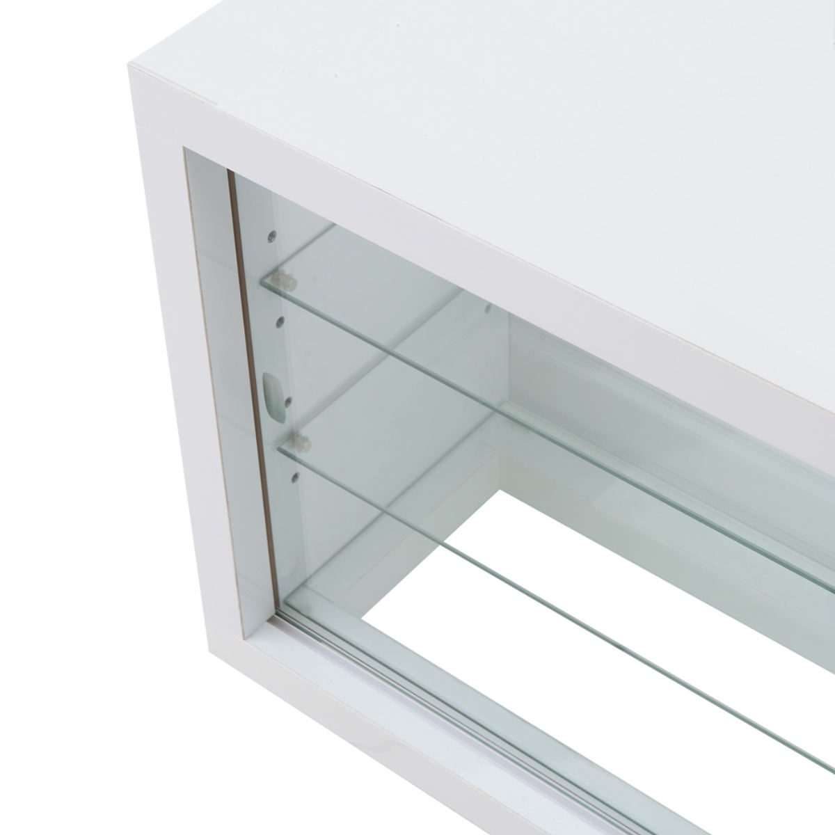 コレクションボード ガラス棚タイプ LEDライト付き 幅90cm 艶有り仕上げ ( recta コレクションラック ディスプレイ 照明 収納 棚 引出し 艶あり 組み合わせ ガラス天板 ハイグロス仕上げ 引き戸 ホワイト 可動棚 奥行スリム 薄型 )