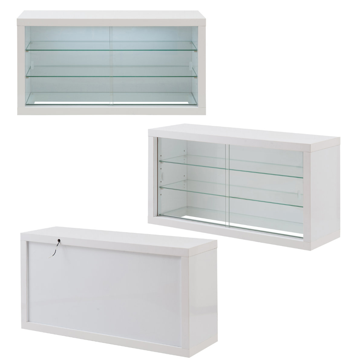 コレクションボード ガラス棚タイプ LEDライト付き 幅90cm 艶有り仕上げ ( recta コレクションラック ディスプレイ 照明 収納 棚 引出し 艶あり 組み合わせ ガラス天板 ハイグロス仕上げ 引き戸 ホワイト 可動棚 奥行スリム 薄型 )