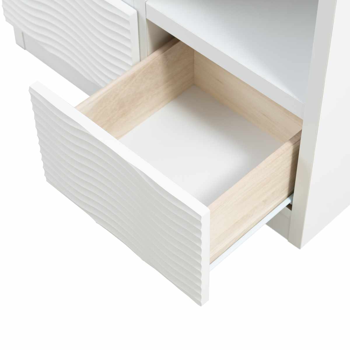 オープンラック 幅71cm ウェーブ模様 引出し2杯 日本製 完成品 ( wave ラック 本棚 棚 収納 飾り棚 ディスプレイ シェルフ 引出し ホワイト シンプル 2杯 )